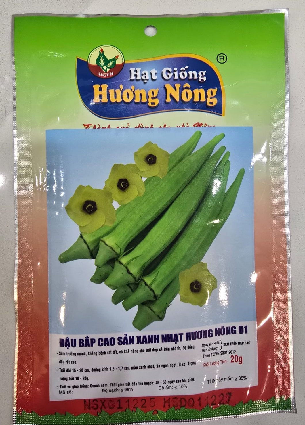 High-Yield Light Green Okra Seeds (Đậu Bắp Cao Sản Xanh Nhật Hương Nông 01)
