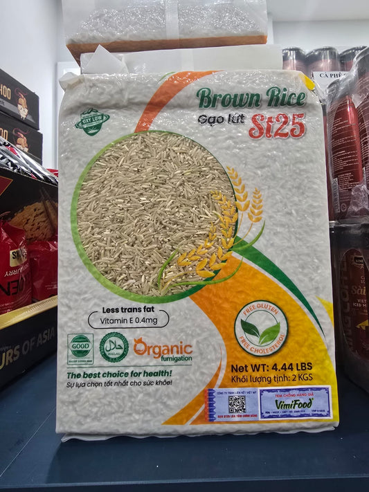 CGF: Gạo lứt ST25 cao cấp - Premium Vietnamese ST25 Brown Rice (2kg / 4.44 lbs) – Organic Fumigation & Nutrient-Rich