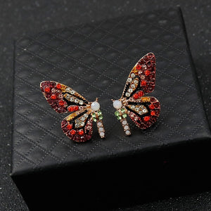 Color Butterfly Wing Earrings 925 Silver Needle Inlaid Rhinestone Personality Earrings Girl Student Fashion Earrings Jewelry