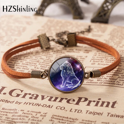 2020 New Arrival 12 Zodiac Galaxy Horoscope Bracelet Aquarius Pisces Scorpion Zodiac Leather Bracelets Gifts Jewelry