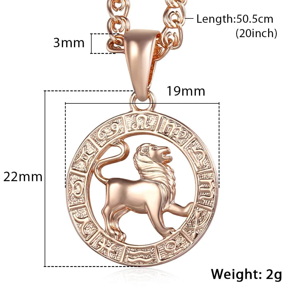 Women's Zodiac Sign Pendant 12 Constellation Charm 585 Rose Gold Color Necklace Aries Leo Scorpio 3mm Snail Jewelry GP278