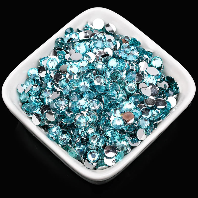 1000 viên Đá trang trí móng tay lấp lánh màu sắc ss6-ss30 Hạt đá pha lê nhựa resin mặt phẳng dùng trang trí giày dép túi xách quần áo phụ kiện DIY