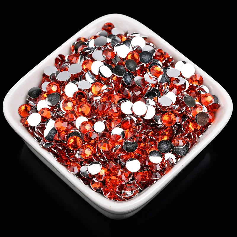 1000 viên Đá trang trí móng tay lấp lánh màu sắc ss6-ss30 Hạt đá pha lê nhựa resin mặt phẳng dùng trang trí giày dép túi xách quần áo phụ kiện DIY