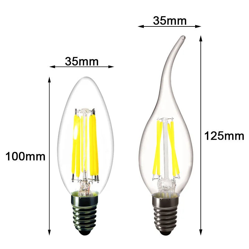 10PCS LED Bulb C35 E14 E12 E27 220V 110V Dimmable 2W 4W 6W Design Energy Saving Candle Warm White Filament Light 360 Degree Lamp