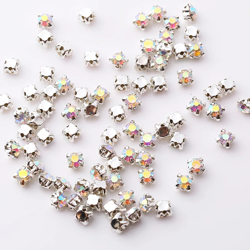 Sell At Loss RESEN Top Quality 3-10mm Sliver Claw Sew On Rhinestones Clear Crystal Color Sliver Base Sewing Stone DIY Decoration