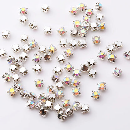 Sell At Loss RESEN Top Quality 3-10mm Sliver Claw Sew On Rhinestones Clear Crystal Color Sliver Base Sewing Stone DIY Decoration