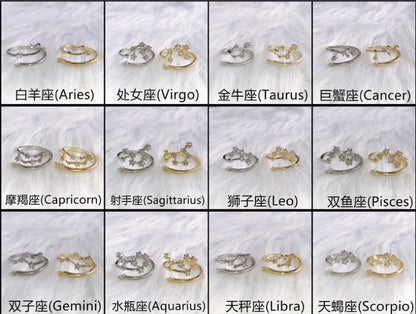 Crystal 12 Constellation Justable Rings For Women Cancer Leo Virgo Libra Sign Finger Ring Zodiac Star Jewelry Wedding Accessory