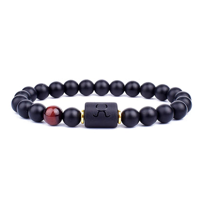 12 Constellation Zodiac Signs Beads Couples Bracelet Natural Black Onyx Stone Elastic Charm Bracelet for Women Men Birthday Gift