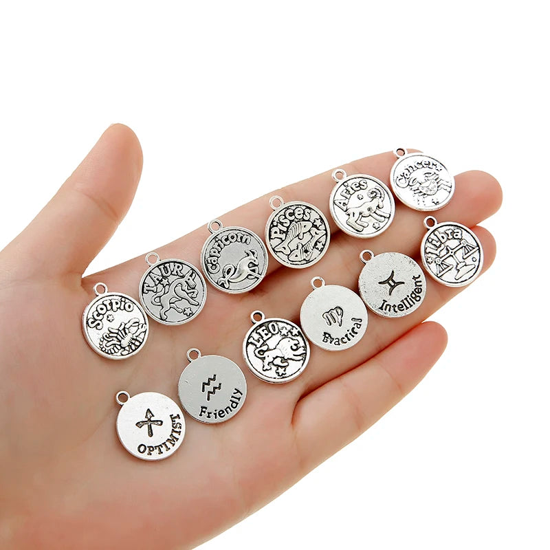 12pcs(1set) Wholesale 3 Color Zodiac Charms Alloy Metal Constellation Pendants For DIY Handmade Jewelry Accessories Making