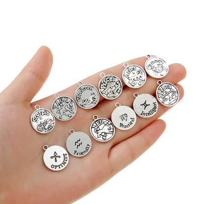 12pcs(1set) Wholesale 3 Color Zodiac Charms Alloy Metal Constellation Pendants For DIY Handmade Jewelry Accessories Making