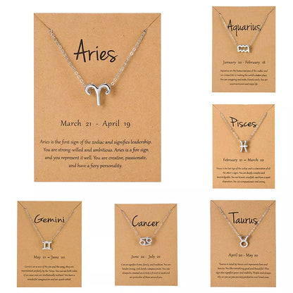 Zodiac Sign Pendant Necklace For Women 12 Constellation Jewelry Choker Charm Silver Color Chain Birthday Card Gift Female Collar