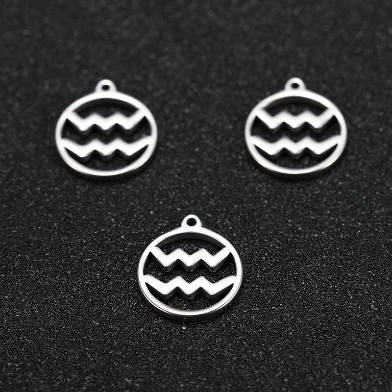 Teamer 12pcs Zodiac Floating Charms Stainless Steel Gemini Aries Libra Taurus Twelve Constellation Pendant  for Jewelry Making