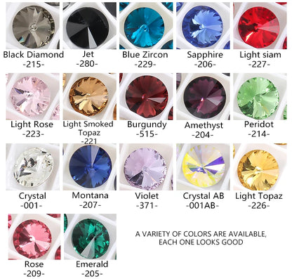 6/8/10/12/14MM Rivoli Rhinestone Round Pointed Diamond Stones Colorful Beads Crafts Crystal Nail Clothes Jewelry Accessories