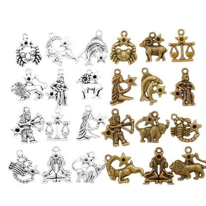 12pcs(1set) Wholesale 3 Color Zodiac Charms Alloy Metal Constellation Pendants For DIY Handmade Jewelry Accessories Making