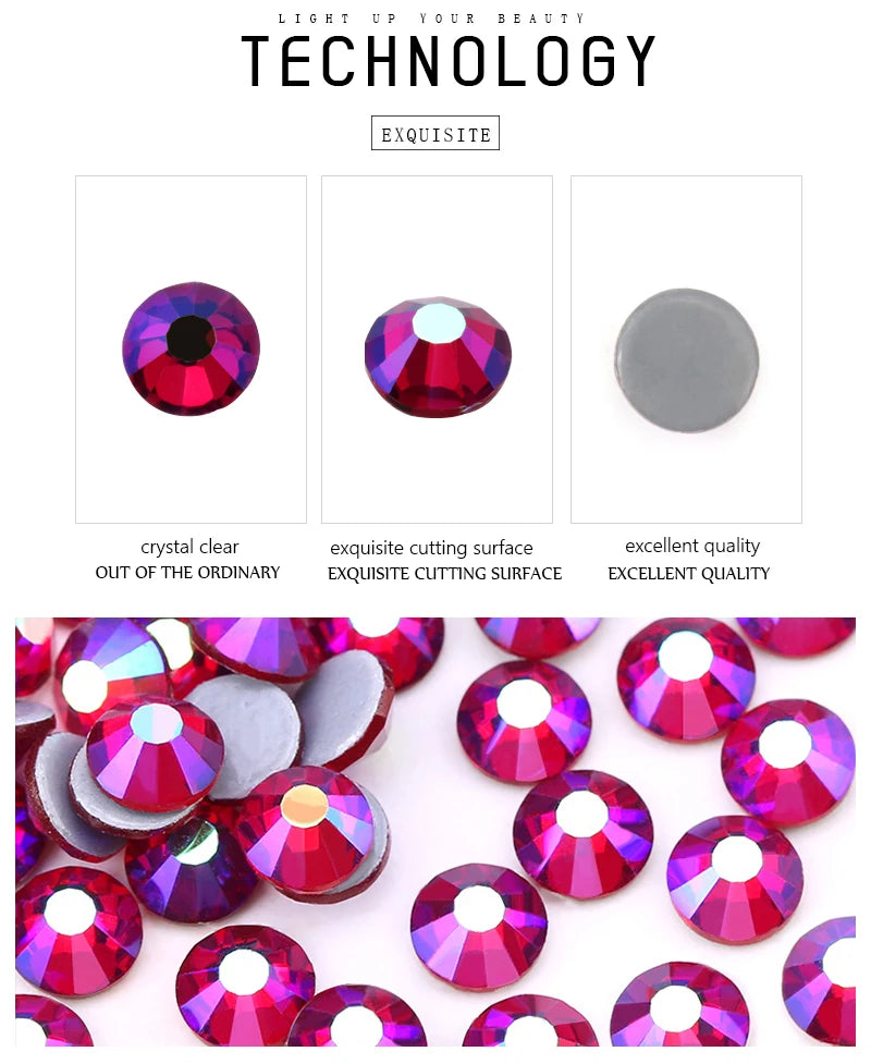 SS6-SS30 Multi-color Crystal AB Hot Fix Rhinestone Crystal Super Glitter Strass Iron On Rhinestones For Nail Art Fabric Garment