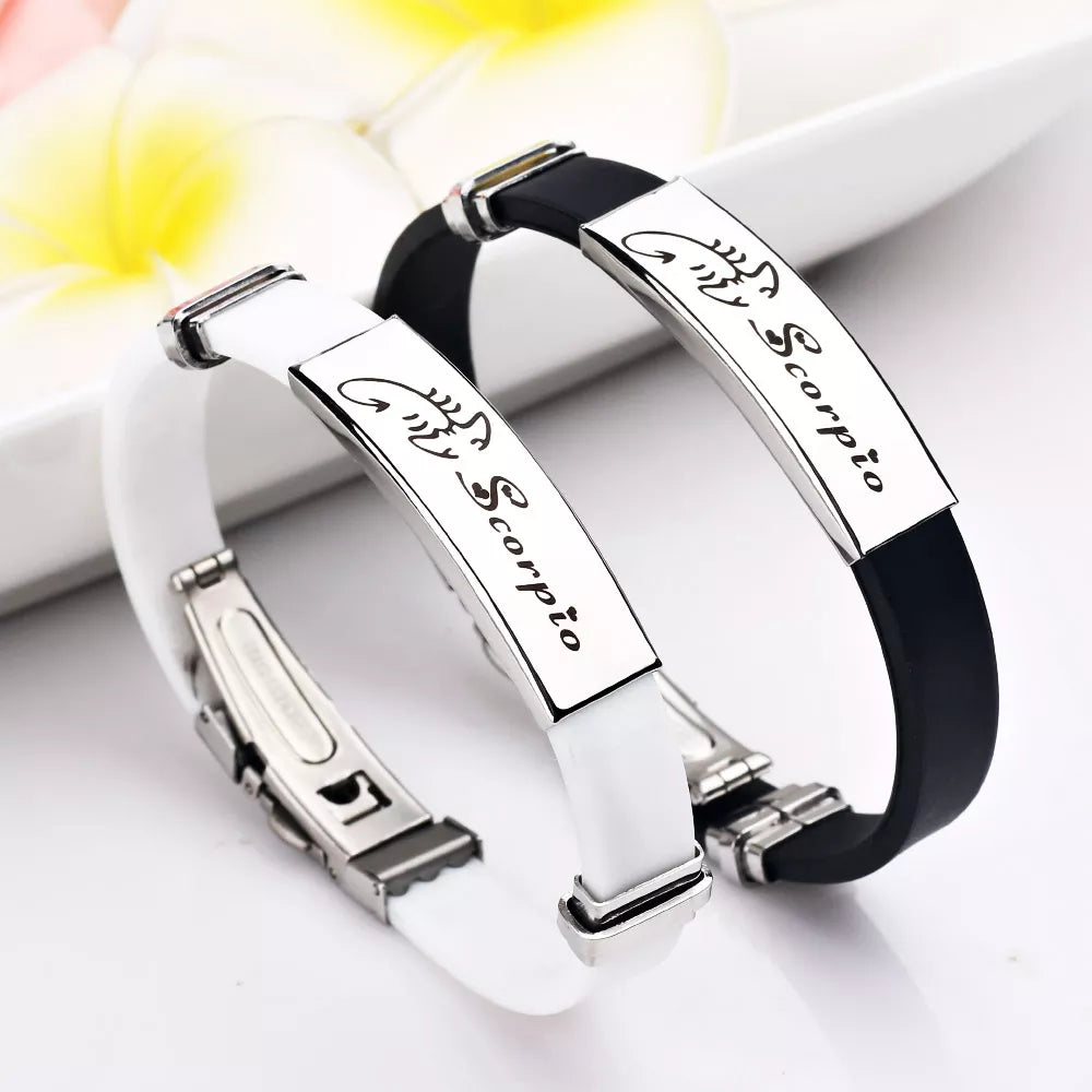 12 Constellations Signs Stainless Steel Bracelets Women Rubber Charm 12 Zodiac Casual Personality Cuff Bracelets for Women