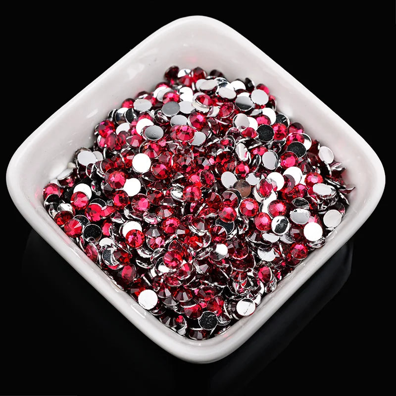1000 viên Đá trang trí móng tay lấp lánh màu sắc ss6-ss30 Hạt đá pha lê nhựa resin mặt phẳng dùng trang trí giày dép túi xách quần áo phụ kiện DIY