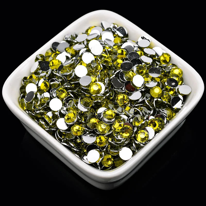 1000 viên Đá trang trí móng tay lấp lánh màu sắc ss6-ss30 Hạt đá pha lê nhựa resin mặt phẳng dùng trang trí giày dép túi xách quần áo phụ kiện DIY