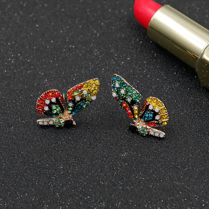 Color Butterfly Wing Earrings 925 Silver Needle Inlaid Rhinestone Personality Earrings Girl Student Fashion Earrings Jewelry