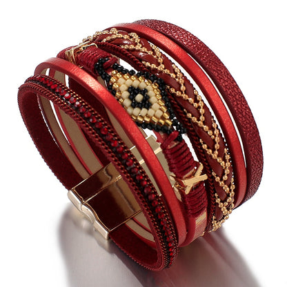ALLYES MIYUKI Beads Evil Eye Wrap Bracelet for Women Fashion Multilayer Leather Bracelet Rhinestone Handmade Female Jewelry