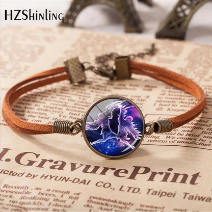 2020 New Arrival 12 Zodiac Galaxy Horoscope Bracelet Aquarius Pisces Scorpion Zodiac Leather Bracelets Gifts Jewelry