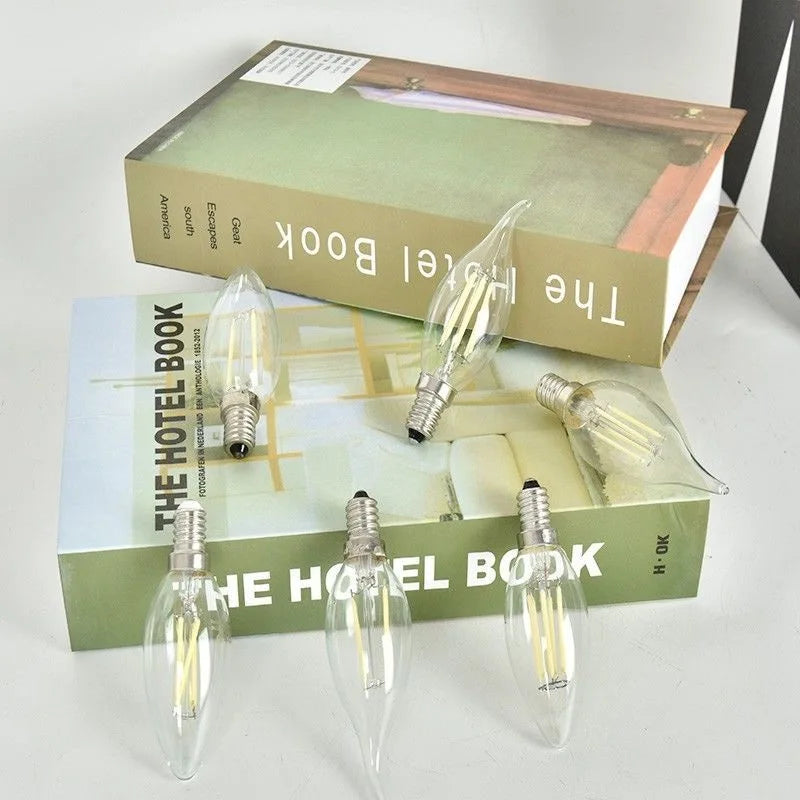 10PCS LED Bulb C35 E14 E12 E27 220V 110V Dimmable 2W 4W 6W Design Energy Saving Candle Warm White Filament Light 360 Degree Lamp