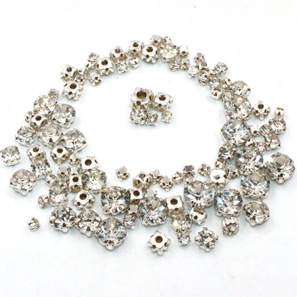 Hot Sale 100pcs/bag Mix Size Glass Crystal Stones Clothing Loose Beads Silver Claw Setting Sew On Rhinestones Diy Wedding Dress