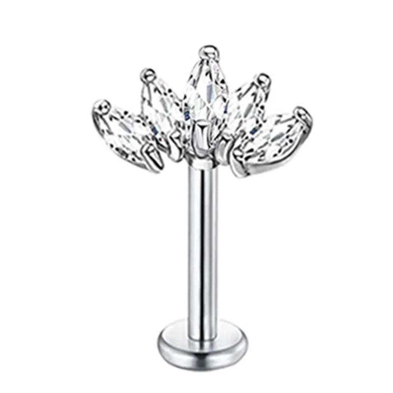 Crystal Flower Tragus Piercing Earring Flat 16G Cross Cartilage Piercing Stud Helix Jewelry Conch Rook Lobe Earring Labret Stud