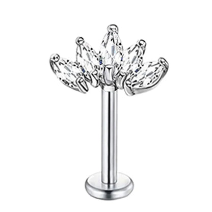 Crystal Flower Tragus Piercing Earring Flat 16G Cross Cartilage Piercing Stud Helix Jewelry Conch Rook Lobe Earring Labret Stud