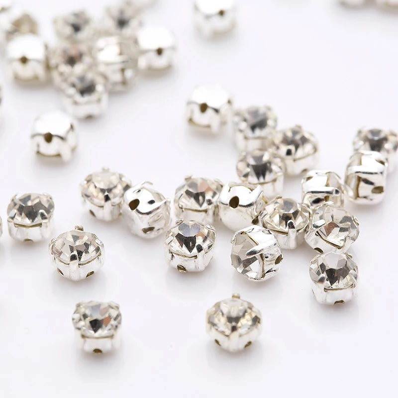 Sell At Loss RESEN Top Quality 3-10mm Sliver Claw Sew On Rhinestones Clear Crystal Color Sliver Base Sewing Stone DIY Decoration
