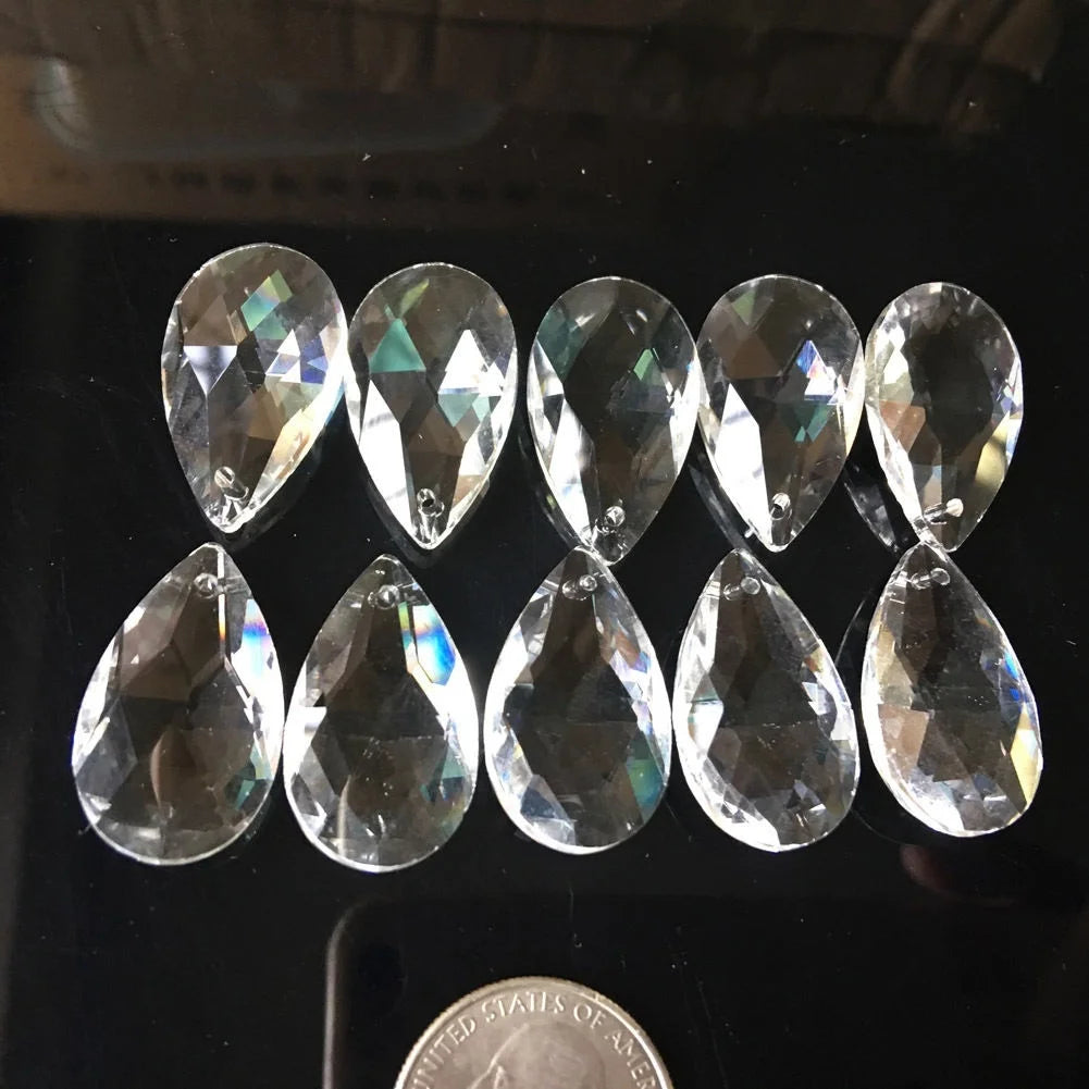 10PCS 28mm Tear Drop Crystals Prism Sun Catcher Clear Glass Chandelier Crystal Parts DIY Hanging Pendant Jewelry Spacer Faceted