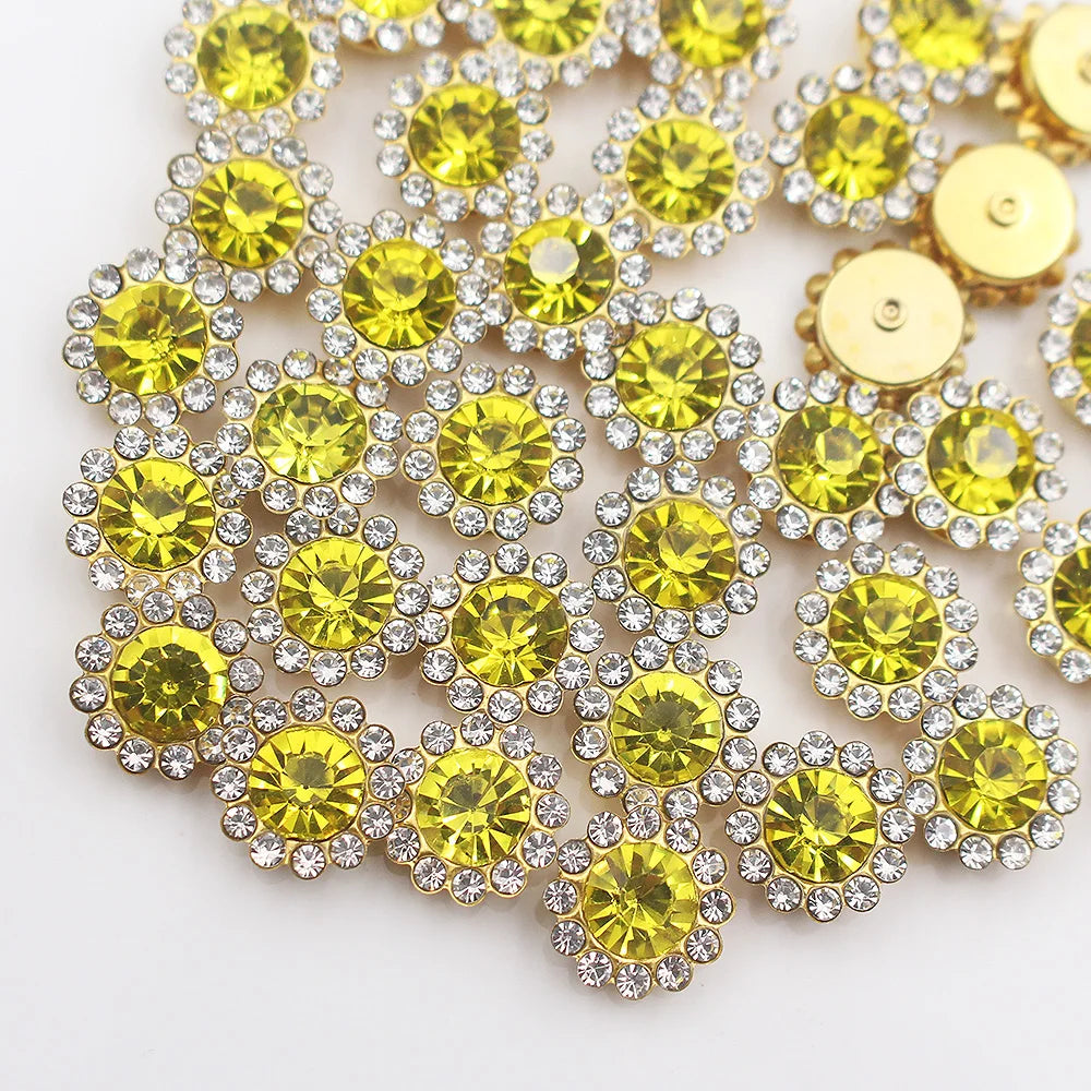 30PCS-100PCS Gold Flower Claw Rhinestones Glitter Crystals Trim Stones Beads Garment Crafts Sew On Rhinestones for Clothes Gems