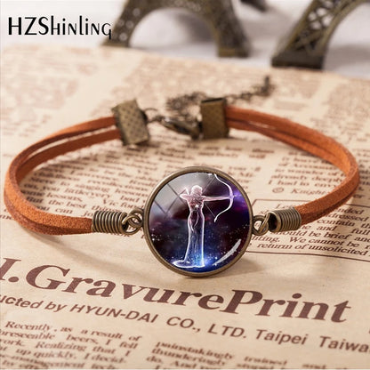 2020 New Arrival 12 Zodiac Galaxy Horoscope Bracelet Aquarius Pisces Scorpion Zodiac Leather Bracelets Gifts Jewelry