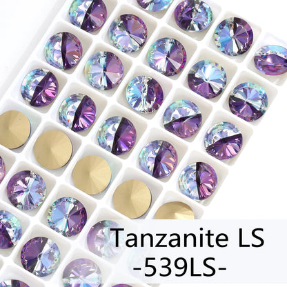 6/8/10/12/14MM Rivoli Rhinestone Round Pointed Diamond Stones Colorful Beads Crafts Crystal Nail Clothes Jewelry Accessories