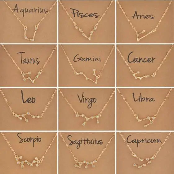 Cardboard Star Zodiac Sign 12 Constellation Bracelet Crystal Charm Gold Color Chain Bracelet for Women Birthday Jewelry Gifts