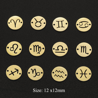 12pcs/set Zodiac Sign Stainless Steel Horoscope DIY Jewelry Charms Connector Wholesale Earring Making Pendant Factory Price