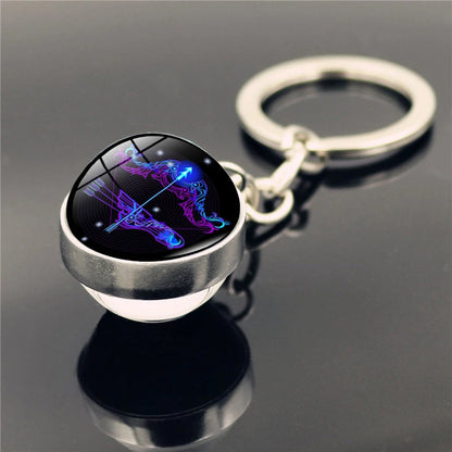 Fashion 12 Constellation Keychain Double Side Glass Cabochon Ball Keychain Zodiac Signs Key Rings Jewelry for Women Men Gift