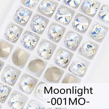 6/8/10/12/14MM Rivoli Rhinestone Round Pointed Diamond Stones Colorful Beads Crafts Crystal Nail Clothes Jewelry Accessories