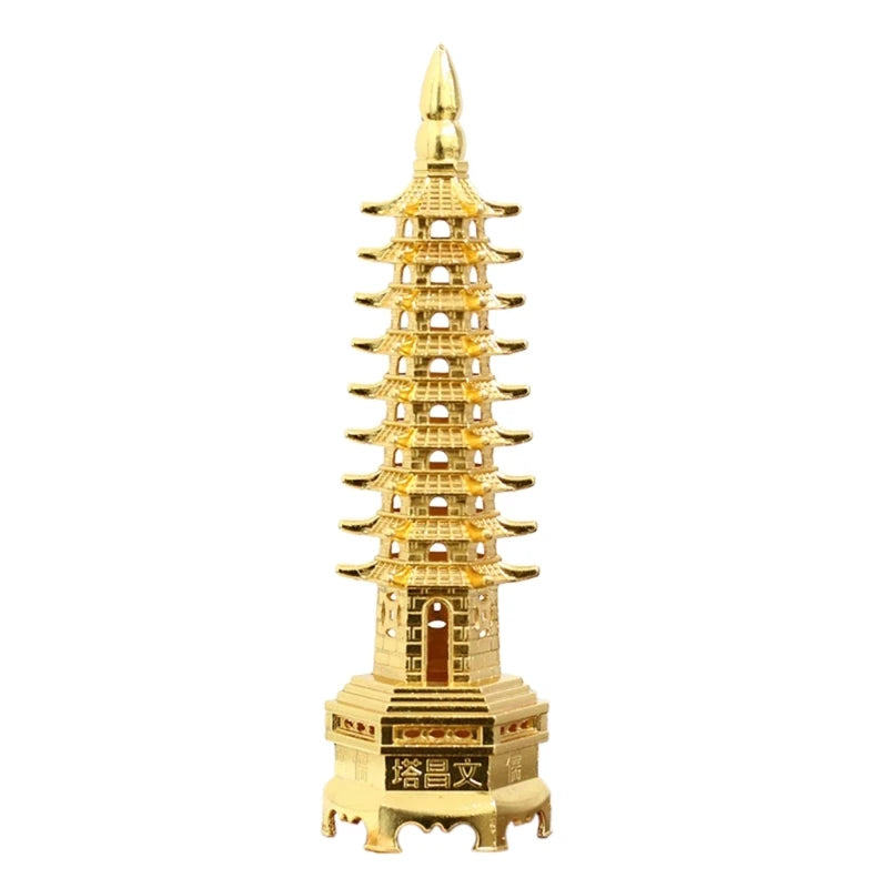 Feng Shui 9-Levels Alloy 3D Model Chinese Wenchang Pagoda Tower Crafts Statue Souvenir Home Decoration Metal Handicraft
