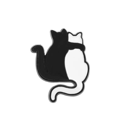 Cartoon Animal Brooches Black White Couple Cat Fish Bone Enamel Pins Clothes Collar Lapel Pin Bag Metal Badges Jewelry For Lover