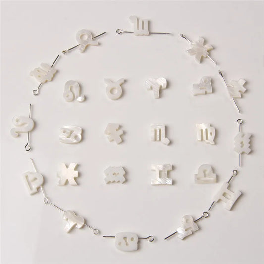 12 Zodiac Signs Constellation Charms Natural Mother of Pearl Shell Letter Aries Charm jewelry Diy for Women Men and Child Gifts