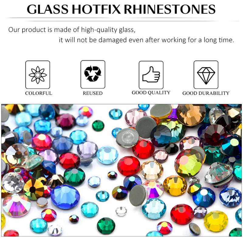 SS6-SS30 Multi-color Crystal AB Hot Fix Rhinestone Crystal Super Glitter Strass Iron On Rhinestones For Nail Art Fabric Garment