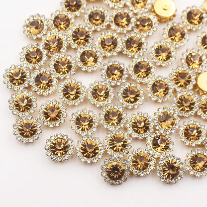 30PCS-100PCS Gold Flower Claw Rhinestones Glitter Crystals Trim Stones Beads Garment Crafts Sew On Rhinestones for Clothes Gems