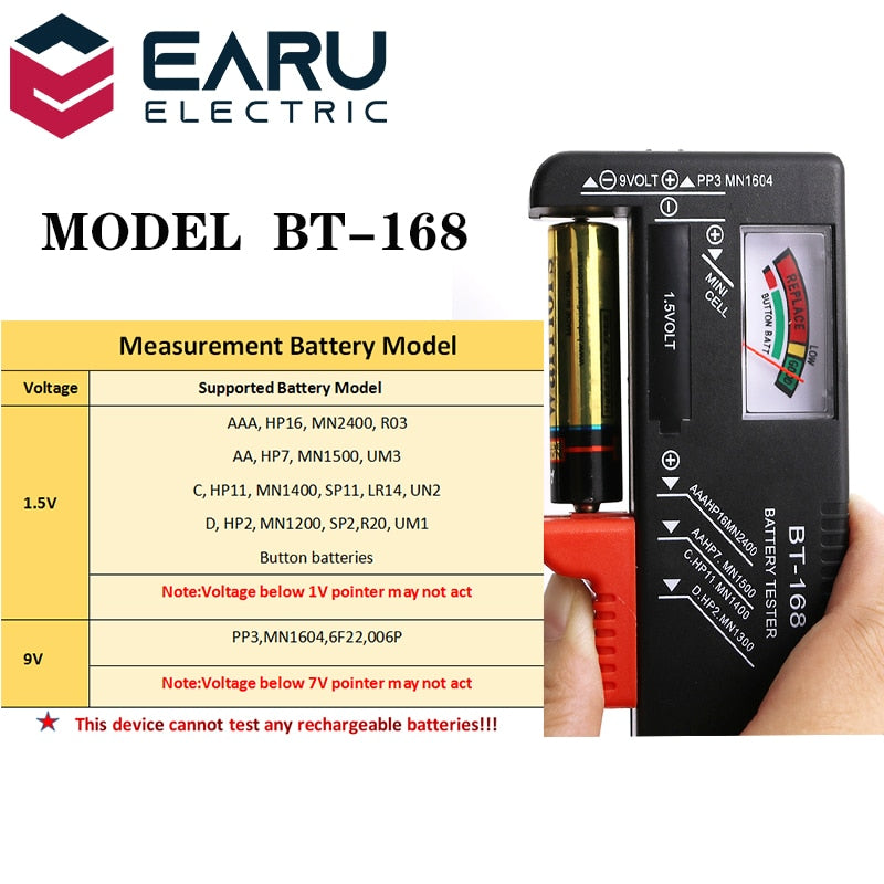 BT-168 AA/AAA/C/D/9V/1.5V batteries Universal Button Cell Battery Colour Coded Meter Indicate Volt Tester Checker BT168 Power