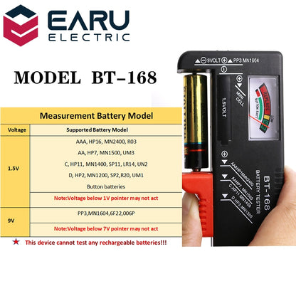 BT-168 AA/AAA/C/D/9V/1.5V batteries Universal Button Cell Battery Color Coded Meter Indicate Volt Tester Checker BT168 Power