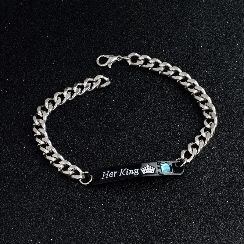 Fashion Popular Couple Bracelet His Queen Her King Text Love Memorial Day Holiday Chain Trendy Charm Jewelry Gift For Lover