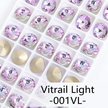 6/8/10/12/14MM Rivoli Rhinestone Round Pointed Diamond Stones Colorful Beads Crafts Crystal Nail Clothes Jewelry Accessories