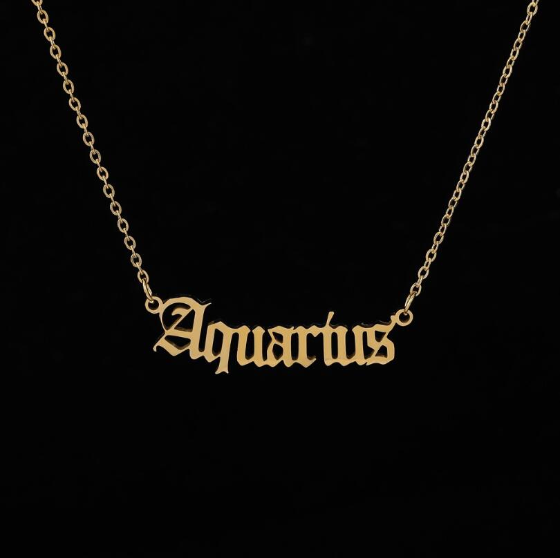 Personalize Jewelry Leo Zodiac Sign Astrology Necklace Star Sign 12 Constellation Old English Letter Aries Necklaces Gift
