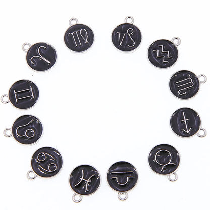 Black enamel 12 Pieces/Set Metal Alloy Enamel Zodiac Signs Charms Pendant Diy Hand Made Jewelry Accessories