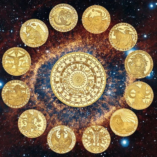 Creative Twelve Constellations Zodiac Coin Challenge Golden Plated Commemorative Coins Set Home Decor Crafts Art Collection Gift